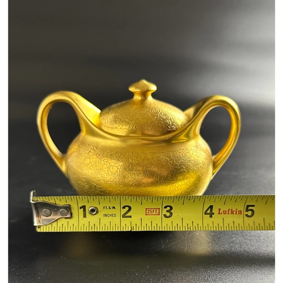 Vintage Osborne Chicago Fine China Sugar Bowl 24 K Gold Plated Etched Signed - Picture 10 of 12